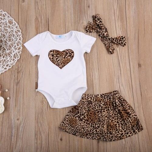 Pudcoco Girl Set 0-24M 3Pcs Newborn Baby Girl Summer Tops Romper Leopard Skirt Outfits Clothes US