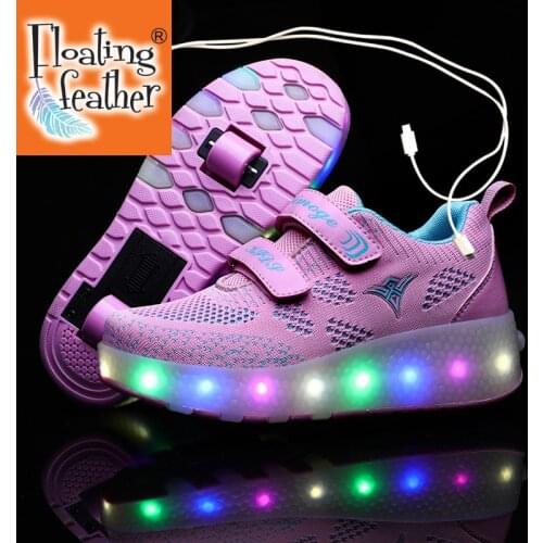 USB Charging Children Roller Skate Casual Shoes Boys Girl Automatic Jazzy LED Lighted Flashing Kids Glowing Sneakers 2021 Wheels
