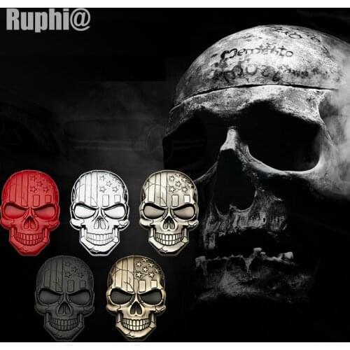 Personality American Flag Skull Car Modified Logo 3D Metal Vehicle Sticker Side Label Scratch Decorative Cover Buttons(5pcs in)