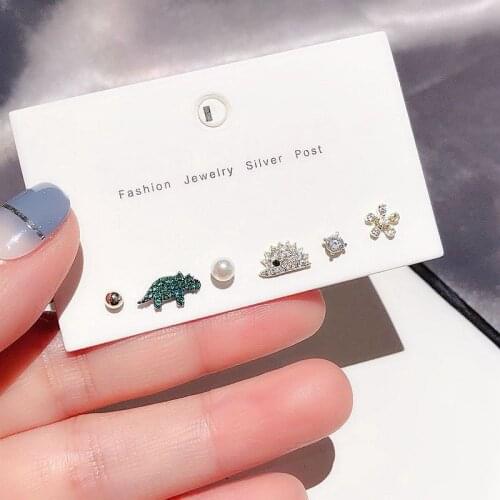 Fashion Pearl Hedgehog Dinosaur Flower Fancy Stud Earrings Set Micro Cubic Zircon 6-piece Earrings Set For Women S-E1202