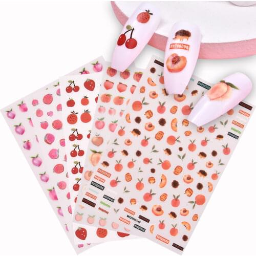 Fruit Design Nail Art Sticker Strawberry 3D Engraved Peach Cherry Self Adhesive Quality Nail Decorations Soft Waterproof Decals