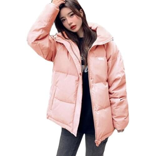 2021 New Winter Warm Short Down Cotton Jacket Womens Students Korean Loose Bread Cotton Coat Casual Hooded Parka Overcoat Black