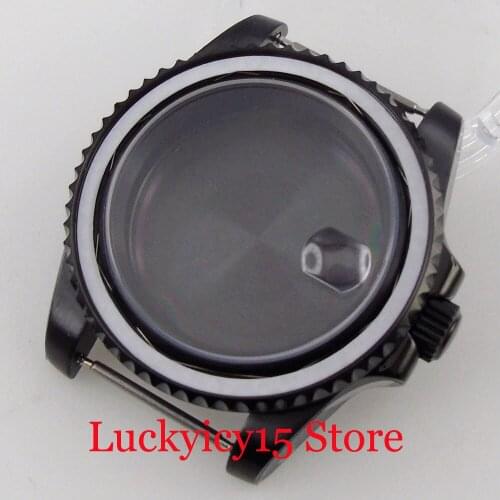 Fit NH35A NH36A Black PVD Watch Case Unidirectional Bezel RIng Sapphire Crystal Screw Crown