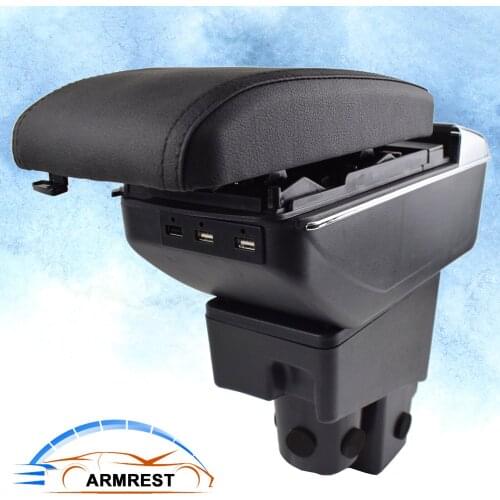 Armrest USB interface Storage Box Arm rest PU Leather Center console Container Ash Tray For Honda Fit Jazz ( LHD ) 2002 - 2008