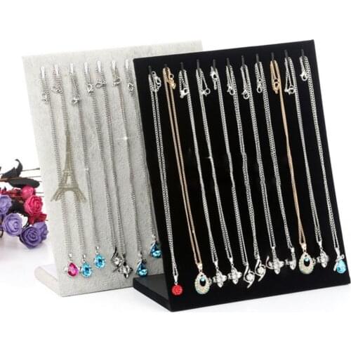 11 Hooks L Shape Necklace Pendant Display Stand Women Jewelry Organizer Holder Storage Case Bracelet Display Rack Soft Velvet