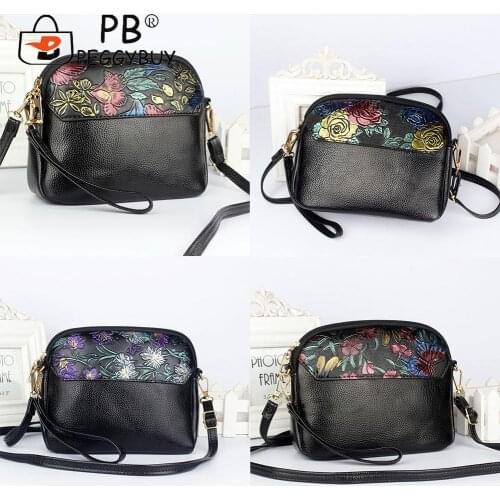 Casual Women Flower Printing Shoulder Bags PU Leather Patchwork Shopping Bags Middle Aged Ladies Small Crossbody Bags