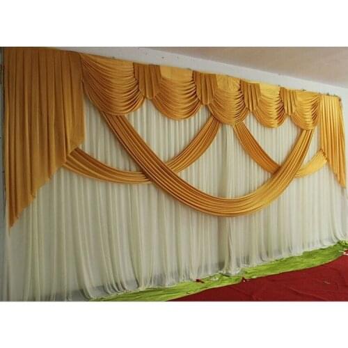 3m*6m Luxury Gold Wedding Backdrop with Beatiful Swag Wedding drape and curtain wedding marriage decoration