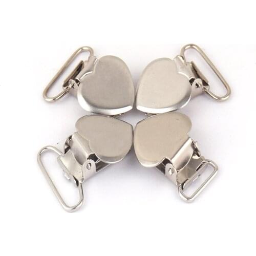 Silver Metal Heart Slide Adjusters Suspender Clips Kam Duckbill Clips Mitten Dummy Clips Pacifier Holder Bib Clips Supplies DIY