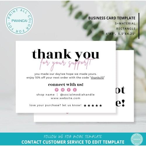 Business Thank You Card Printable Thanks For Your Purchase Card Small Business Package Insert Card