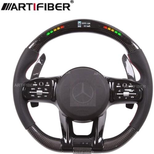 LED Carbon Fiber Steering Wheel for Mercedes Benz CLA35 GLA35 GLB35 A45 CLA45 GLA45 C43 SLC43 GLC43 GT