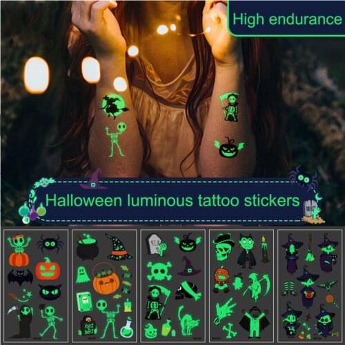 10pcs Halloween Luminous Tattoo Ghost Taty For Kids Fake Tattoo Witch Glowing in Dark Waterproof Temporary Tattoo Stickers U3