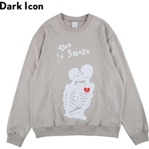 Dark Icon Skeleton Hiphop Sweatshirt Men Autumn Crew Neck Pullover Cotton Mens Sweatshirt Streetwear Cloth