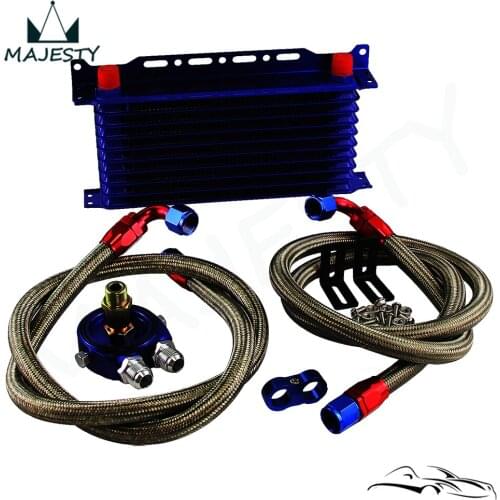 UNIVERSAL 10 ROW AN-10AN UNIVERSAL ENGINE TRANSMISSION OIL COOLER KIT 10 ROWS TRUST TYPE BLACK + FILTER ADAPTER KIT BLACK