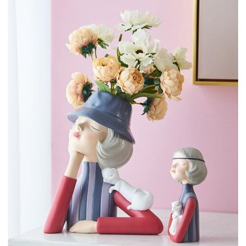 European Girl Flower Pot Plant Decoration Flower Pot Resin Character Shape Modern Living Room Home Decoration Balcony Decor Gift