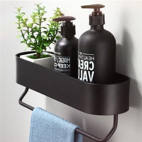 Storage Rack Towel Bar Bathroom Shelves Space Aluminum Black Bathroom Storage Racks Kitchen Accessories