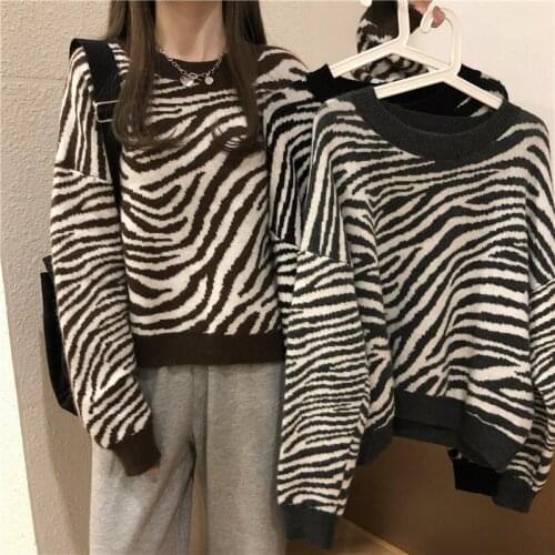 Korean Leopard Sweater Women Clothes Autumn Winter 2021 Long Sleeve Loose Top Casual Y2k Oversized Pullover Mujer Pull Femme