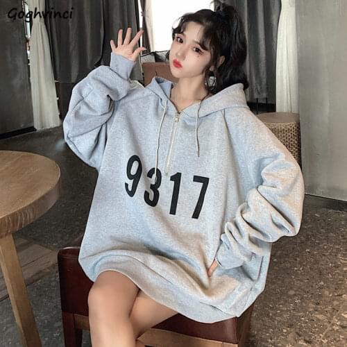 With Hat Hoodies Women Baggy Zipper Chic Leisure All-match Trendy Korean Style Hip Hop Oversize Letter Printed Thick Streetwear