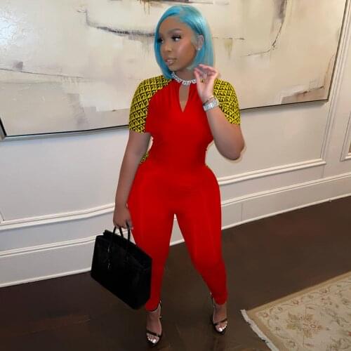 2021 Ins Internet Celebrity Famous Women Jumpsuit Solid Color Shortsleeve Print