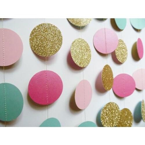 Gold Circle Garland, Light Pink, Hot Pink and Light Turquoise Party Decoration, Bridal Shower Decor, Teen Girl Decorations