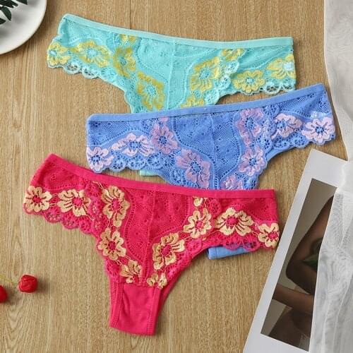 1PCS/Set Womens Low-Rise Panties Lace Sexy Breathable Intimates Lingerie Solid Color Underwear Embroidery design Underpants