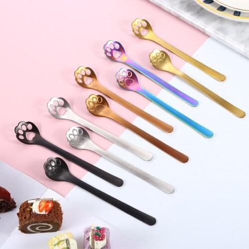 1 Pc Cute High quality Gold Cat claw Mini Creative Coffee Stainless Steel Spoon Gift Cake Stirring Sugar Soup Dessert Teaspoon