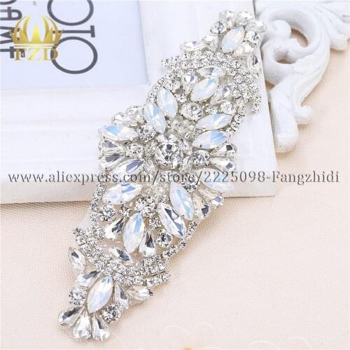 1 piece Handmade Hot Fix Sliver Rhinestones Strass Trim Applique Iron Sew On Bling Applique for Headpieces Dresses Garters