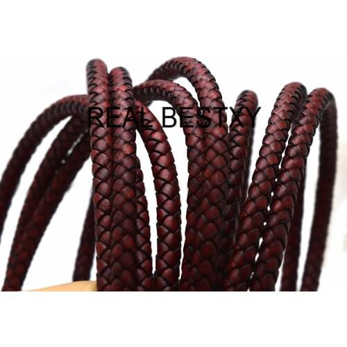2m/lot approx 8mm antique Red Braided Leather Cord Findings Bracelets Accessories Genuine Leather Rope For DIY Bracelet Jewelry