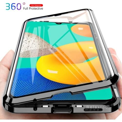 360 Dreege Metal Bumper Magnetic Flip Cover For Samsung Galaxy M32 M 32 32M 2021 Case Double-Sided Tempered Glass Coque 6.4inch