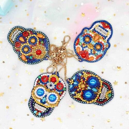 4Pcs DIY Full Special Shaped Diamond Painting Skull Keyring Keychains Unique Shining Full Drill Rhinestones Craft Gifts YSK21