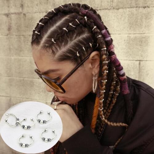 Set Silver Metal Hair Rings Braid Dreadlocks Bead Hair Cuffs Dread Tube Charm Dreadlock Hair Accessories Extension