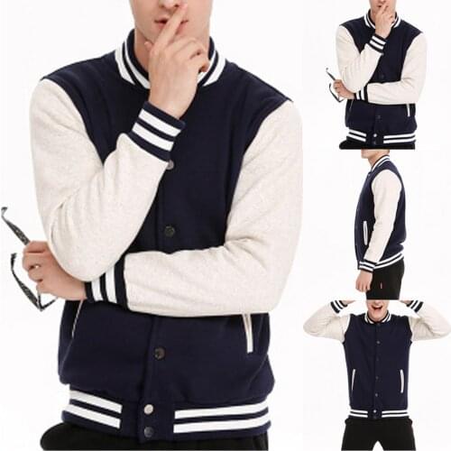 Baseball Jacket Fashion Mens Autumn New Fashion Solid Casual Stand Collar Sweater Jacket Baseball Uniform Outdoor Sport Coat
