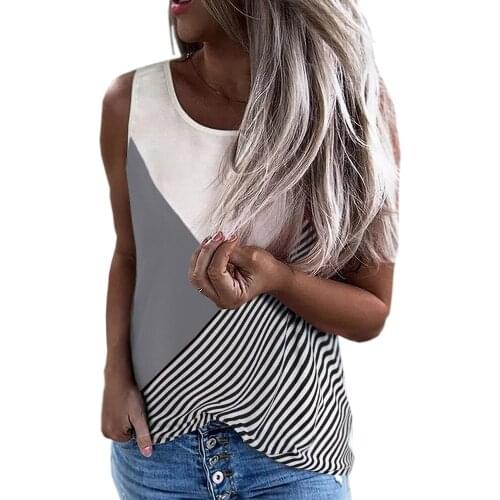 O Neck Sleeveless Contrast Color Streetwear Plus Size Vest T Shirt Women Casual Oversized Loose Tops Tee Shirts