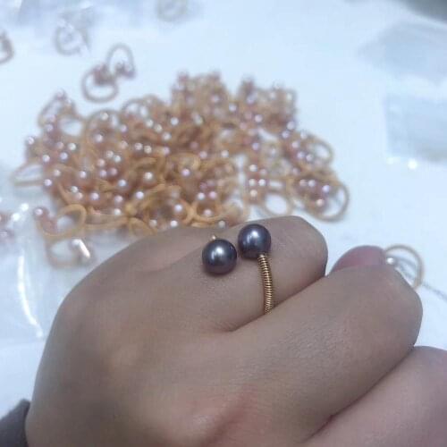 TWO PEARLS Gold Plated Real Freshwater Pearl Ring Finger Ring Jewelry Nice Party Gift Present to Friend Lover 7-8MM