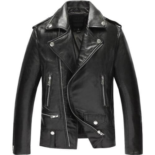 YR!Free shipping.100% sheepskin.Brand classic motor biker leather jacket,mens slim genuine leather coat,plus size clothes