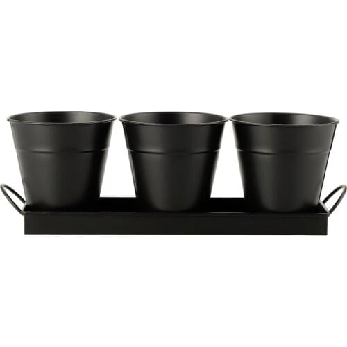 Plant Pot Iron Bucket Vases 3pcs Creative Rectangle With Tray Home Decor Flower Pots