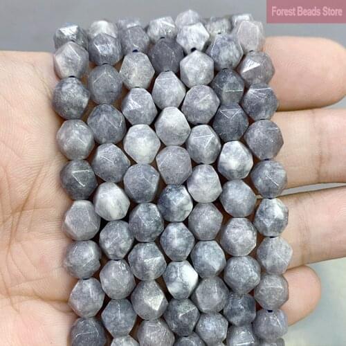Natural Stone Faceted Gray Chalcedony Beads Diy Bracelet Earrings Loose Spacer Beads for Handmade Making Jewelry 14" Inch 8MM
