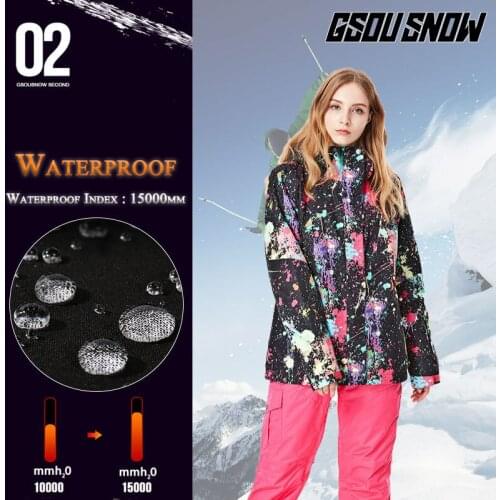GSOU SNOW Brand Ski Jacket Fashionable Women Winter Waterproof Windproof Breathable Snow Outdoor Sport Coat Snowboarding Jacket