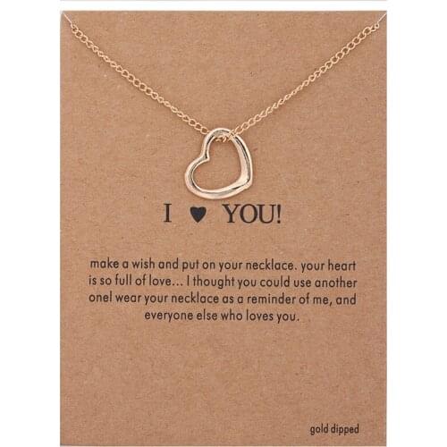 I Love You Necklaces & Pendants Fashion New Gold Color Heart Message Card Lucky Clavicle Chocker Necklace Women