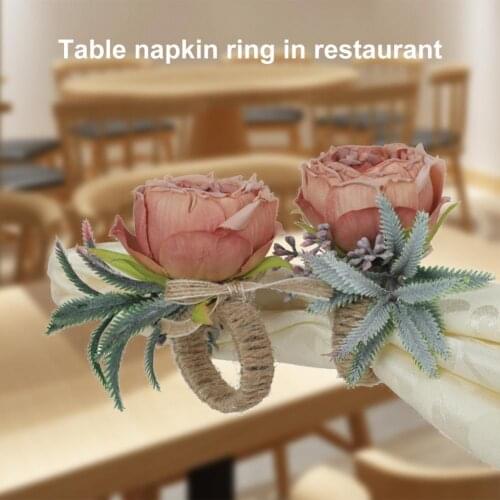 2Pcs Artificial Flower Napkin Ring Decorative Romantic Long Lasting Simulation Rose Flower Napking Buckle for Wedding