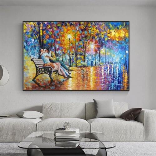 100% Handmade Modern Palette Knife Park Street Oil Paintings On Canvas Wall Picture For Room Decor No Frame 60x90cm