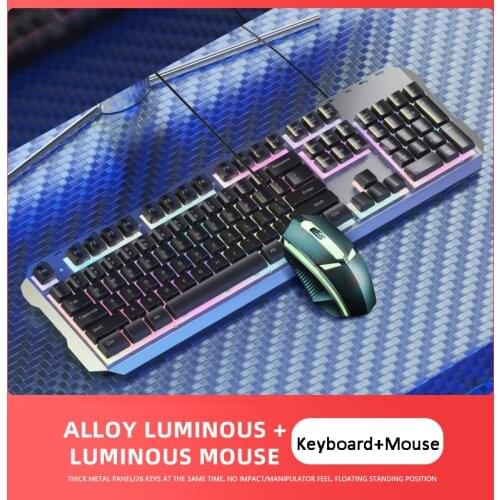 Universal Office Game Backlit Keyboard and Mouse Mute Wired Luminous Mechanical Feel Computer Gamer Keyboard Kit For PC Laptop