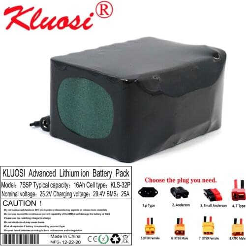 KLUOSI 7S5P 24V 16Ah 25.2V 29.4V Lithium Battery Pack with 25A BMS for Electric Motor Bicycle Scooter Wheelchair Motor Electric