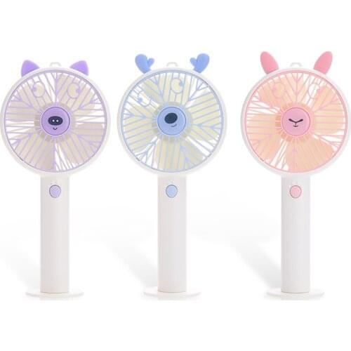 Usb Charged Fans Mini Desktop Handheld Adjustable 3 Speed Cartoon Electric Fan With Light Quiet Travel Outdoor Cooling Fans