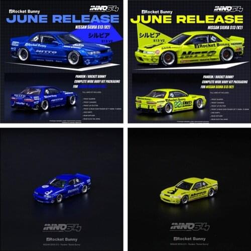 Ready Stock INNO 1:64 NISSAN SILVIA S13 V2 PANDEM ROCKET BUNNY Blue Metallic /Light Yellow INNO64 Diecast Model Car