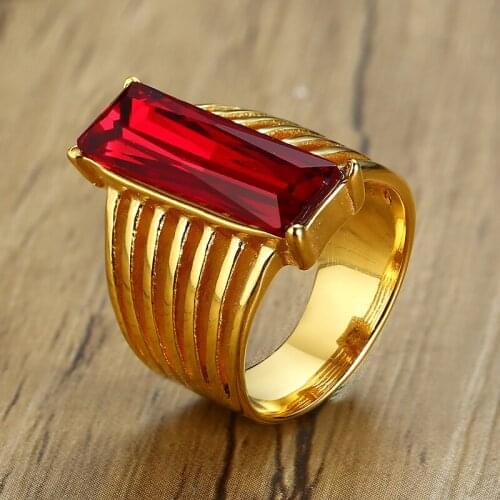 Fashion Titanium Steel Crystal Rings for Women Jewelry Gold-color Square Red Stone Engagement Dropshipping anillo Female Gift