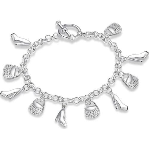 Fashion brand design Silver color shoes and bag pendant charm bracelet beautiful cute street style for woman Top quality H108