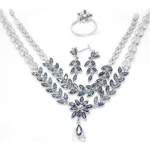 Sapphire set Natural real sapphire ring/earring/pendant /chain bracelet set 925 sterling silver 0.13ct*77pcs,0.75ct*1pc gems