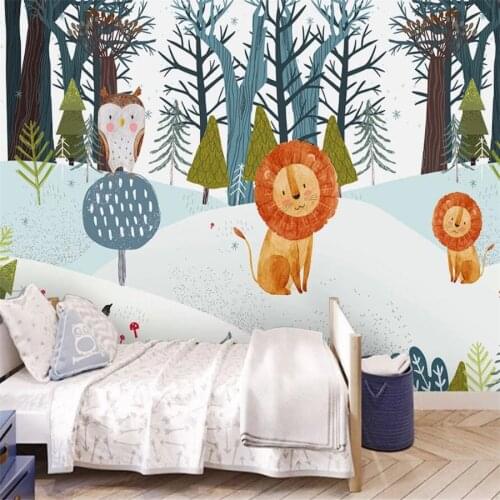 Milofi custom 3D wallpaper mural modern hand-painted cartoon forest animal childrens room living room background wall home deco