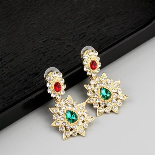Neovisson Elegant Algerienne Drop Earring for Women Morocco Ethnic Wedding Jewellry Gold Color Crystal Dubai Bridal Bijoux Gift