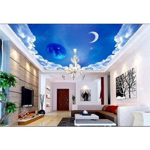 Custom photo wallpaper 3d ceiling wallpaper Stylish beautiful blue sky white clouds starry sky ceiling background wall papers